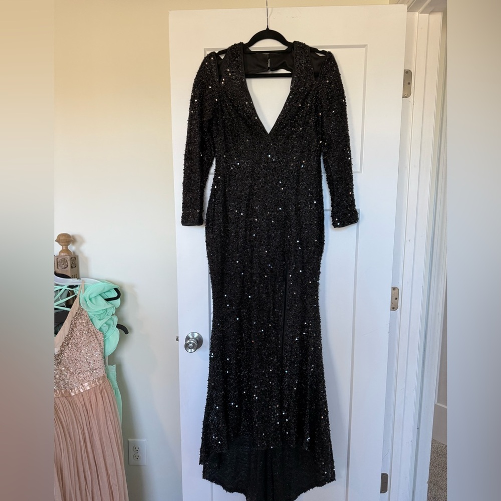 Blondie Nites Black Sequin Long Sleeve Dress